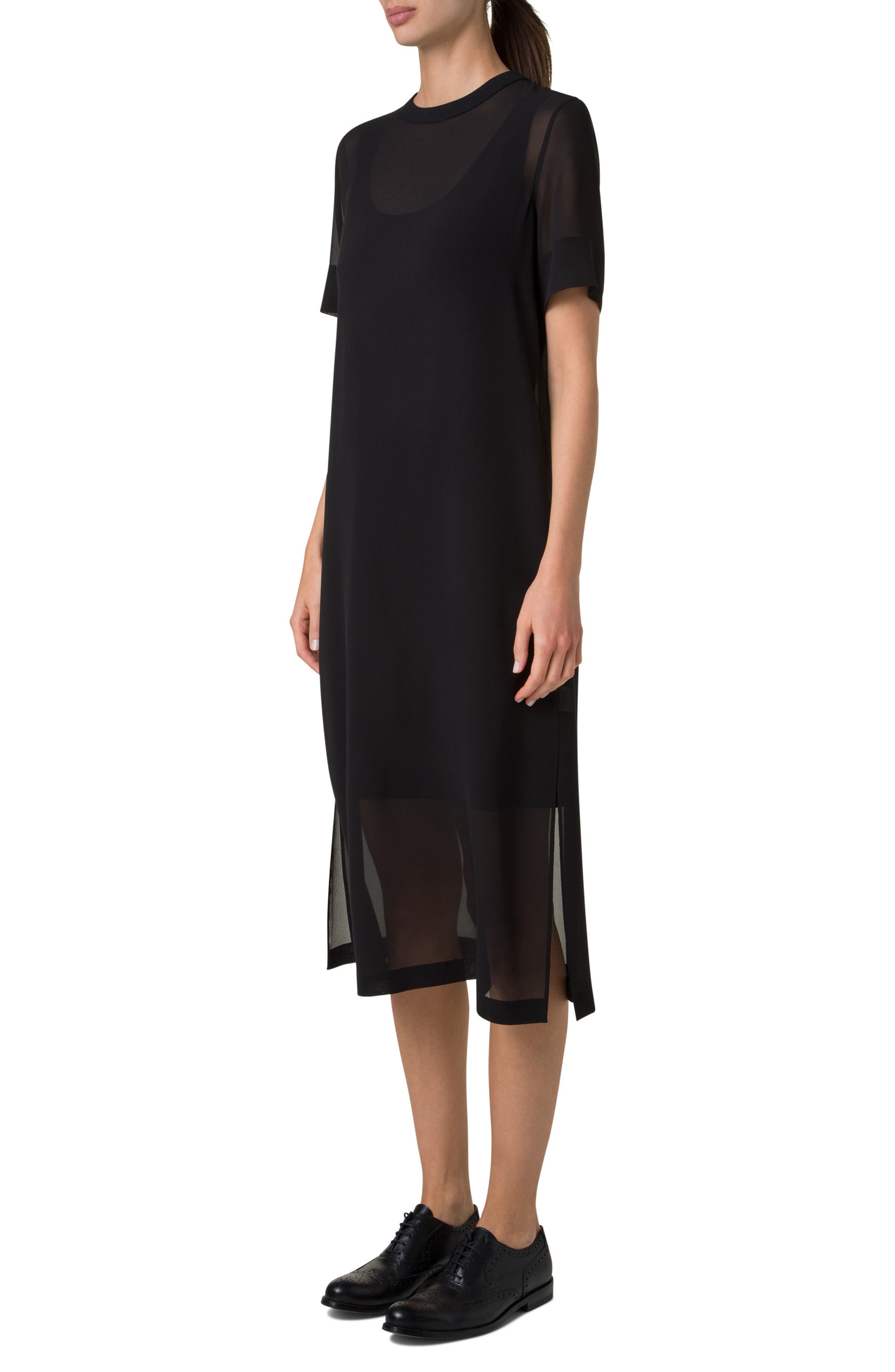 Akris Sheer Silk Georgette Shift Dress in Black at Nordstrom - 3