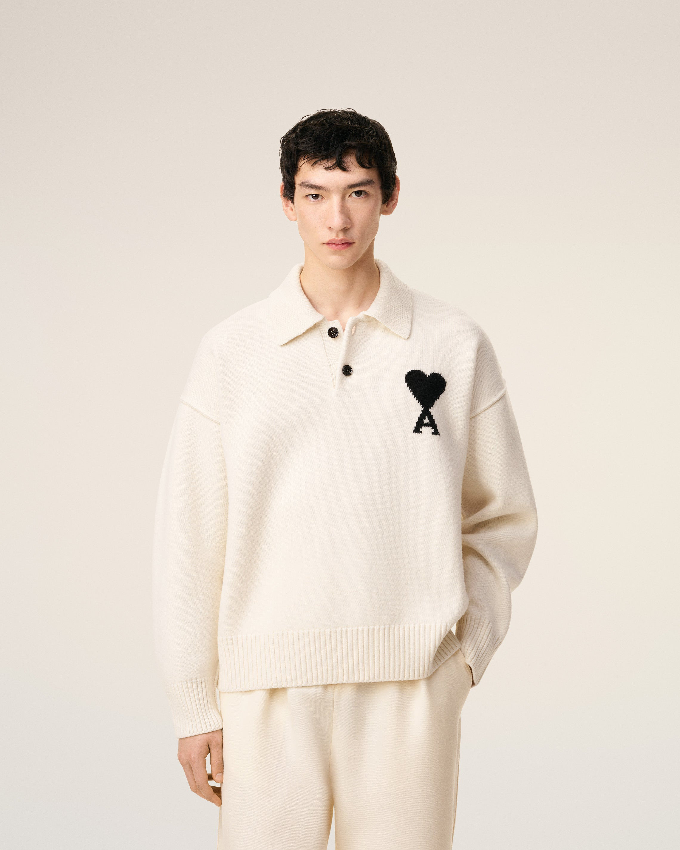 WHITE WOOL AMI DE COEUR POLO - 3