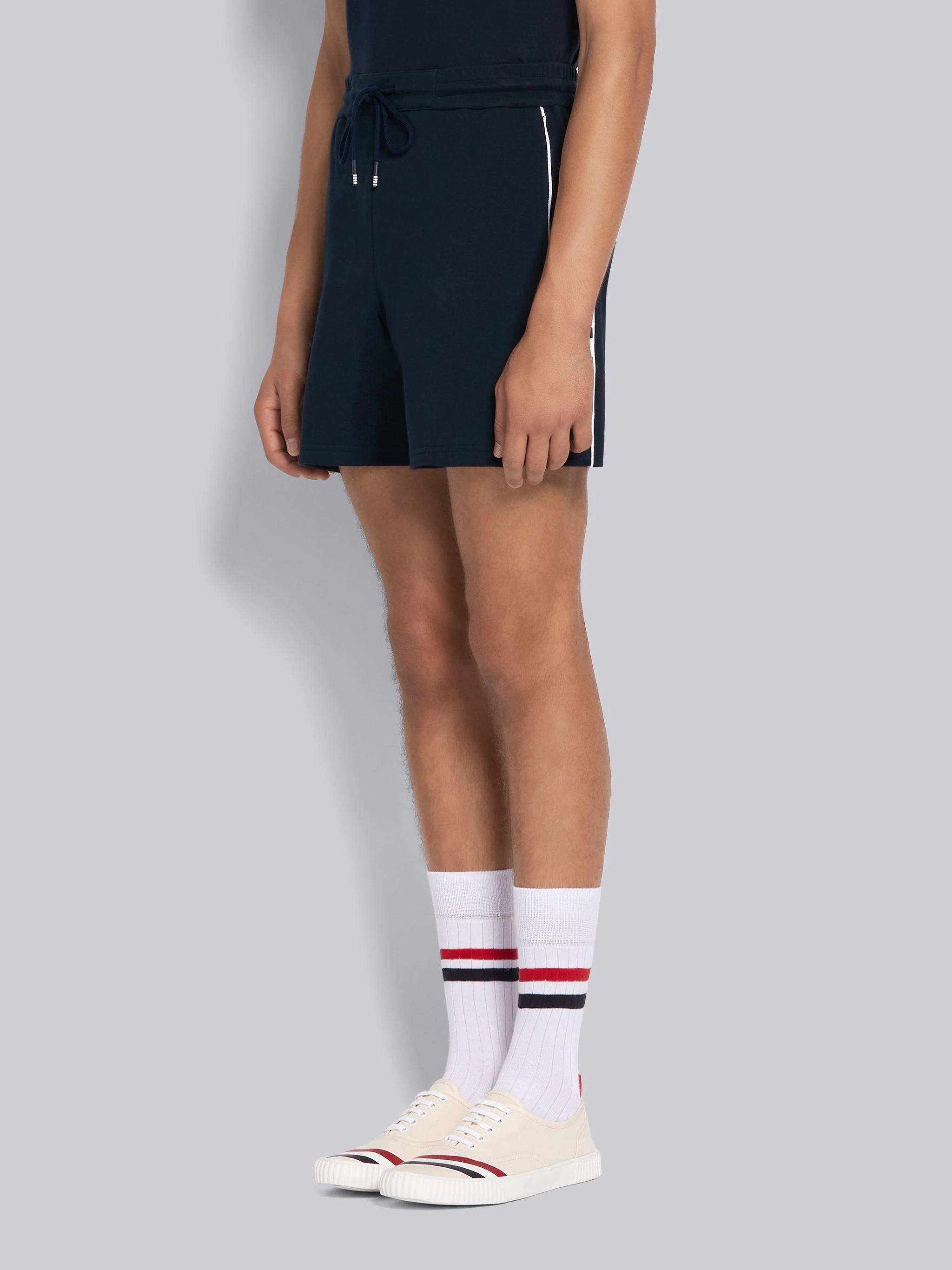 Navy Cotton Interlock Seamed 4-Bar Track Shorts - 2