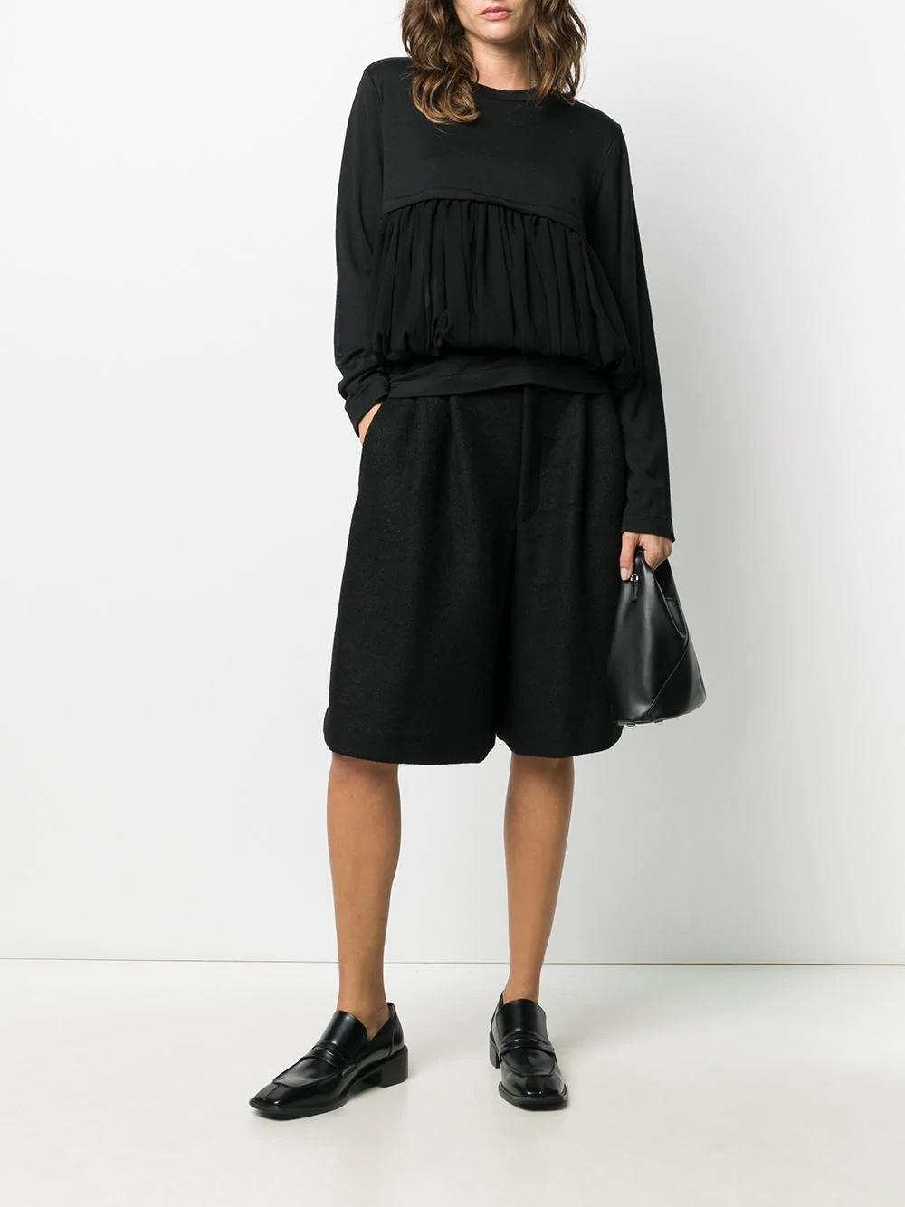 pleated panel long-sleeved T-shirt - 2