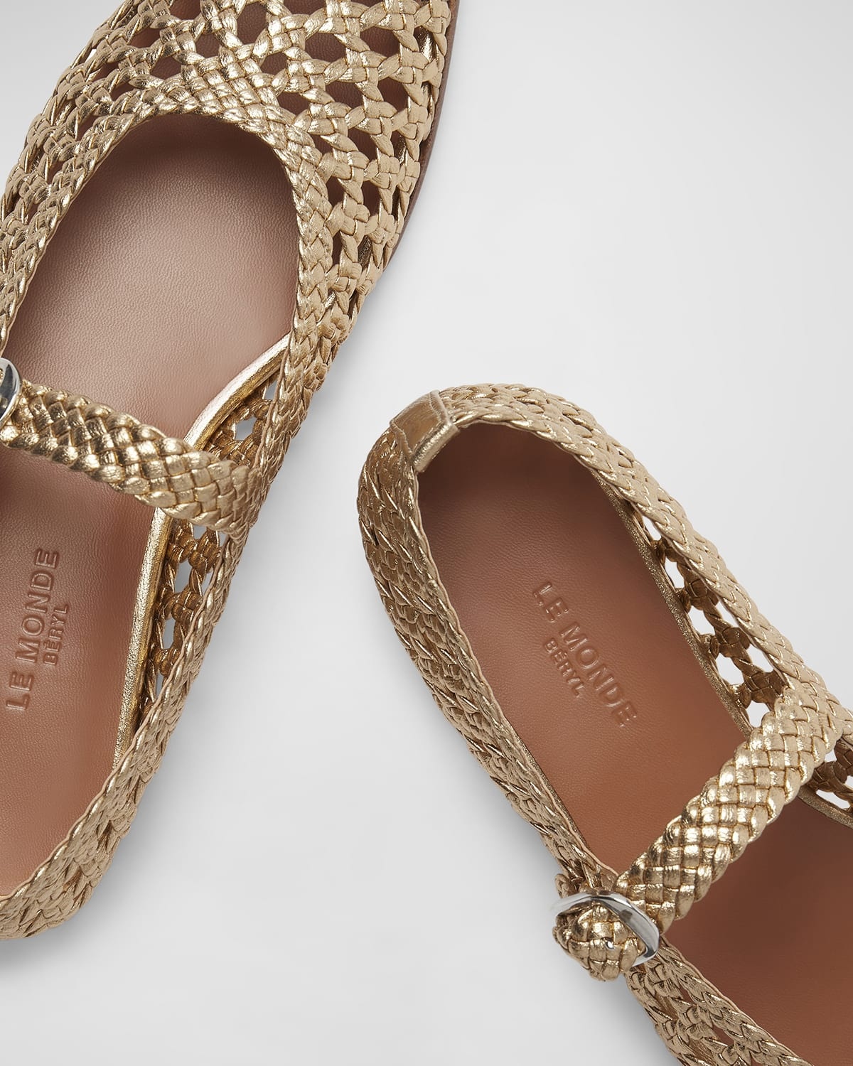 Woven Leather Mary Jane Ballerina Flats - 3