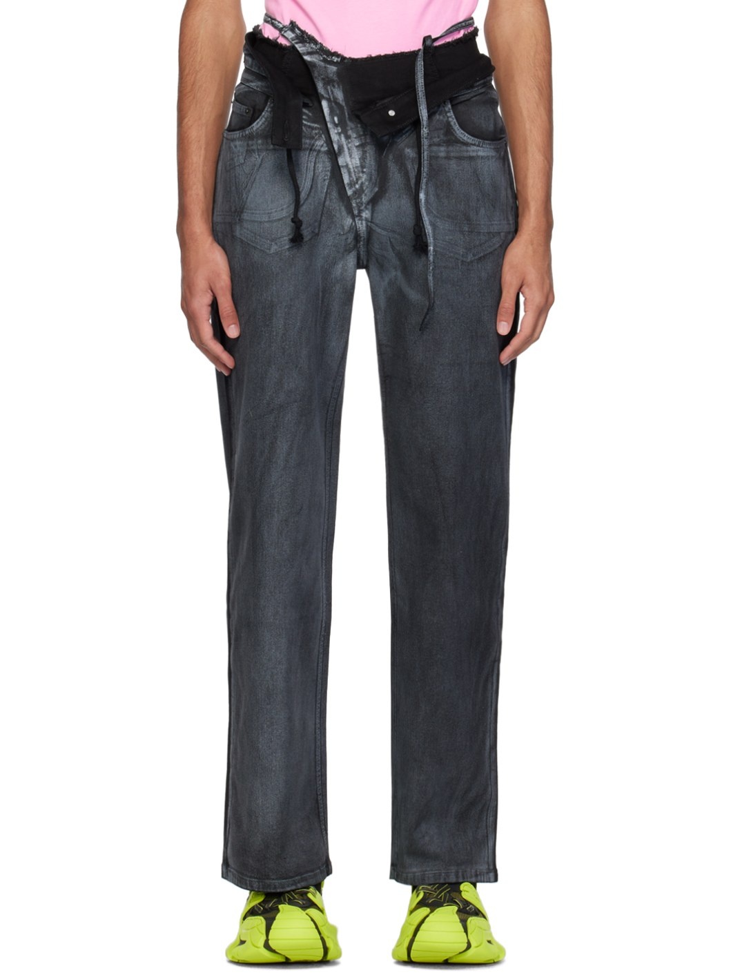 Black Double Fold Jeans - 1
