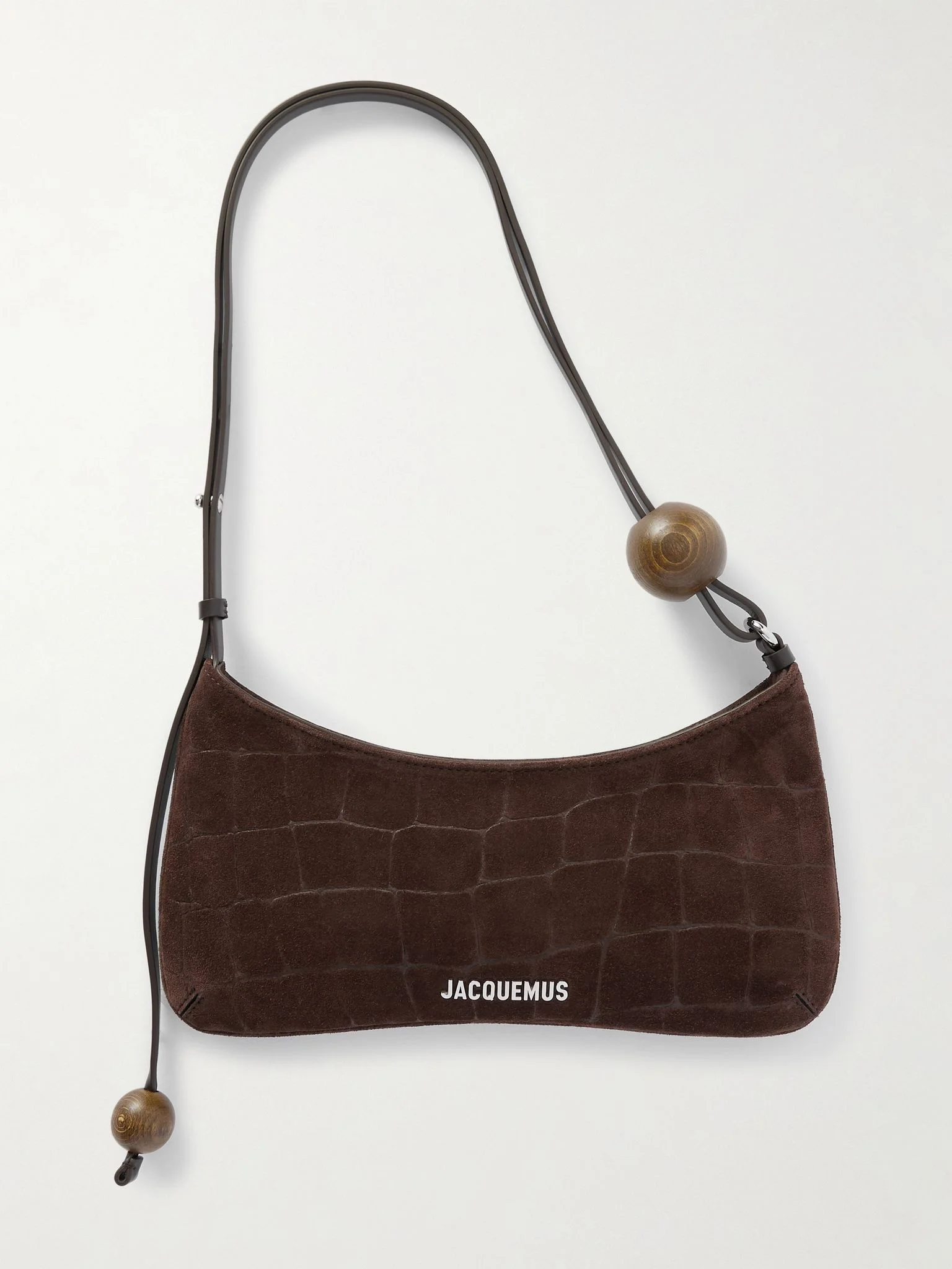 Le Bisou Perle embellished leather-trimmed croc-effect suede shoulder bag Brown - 1