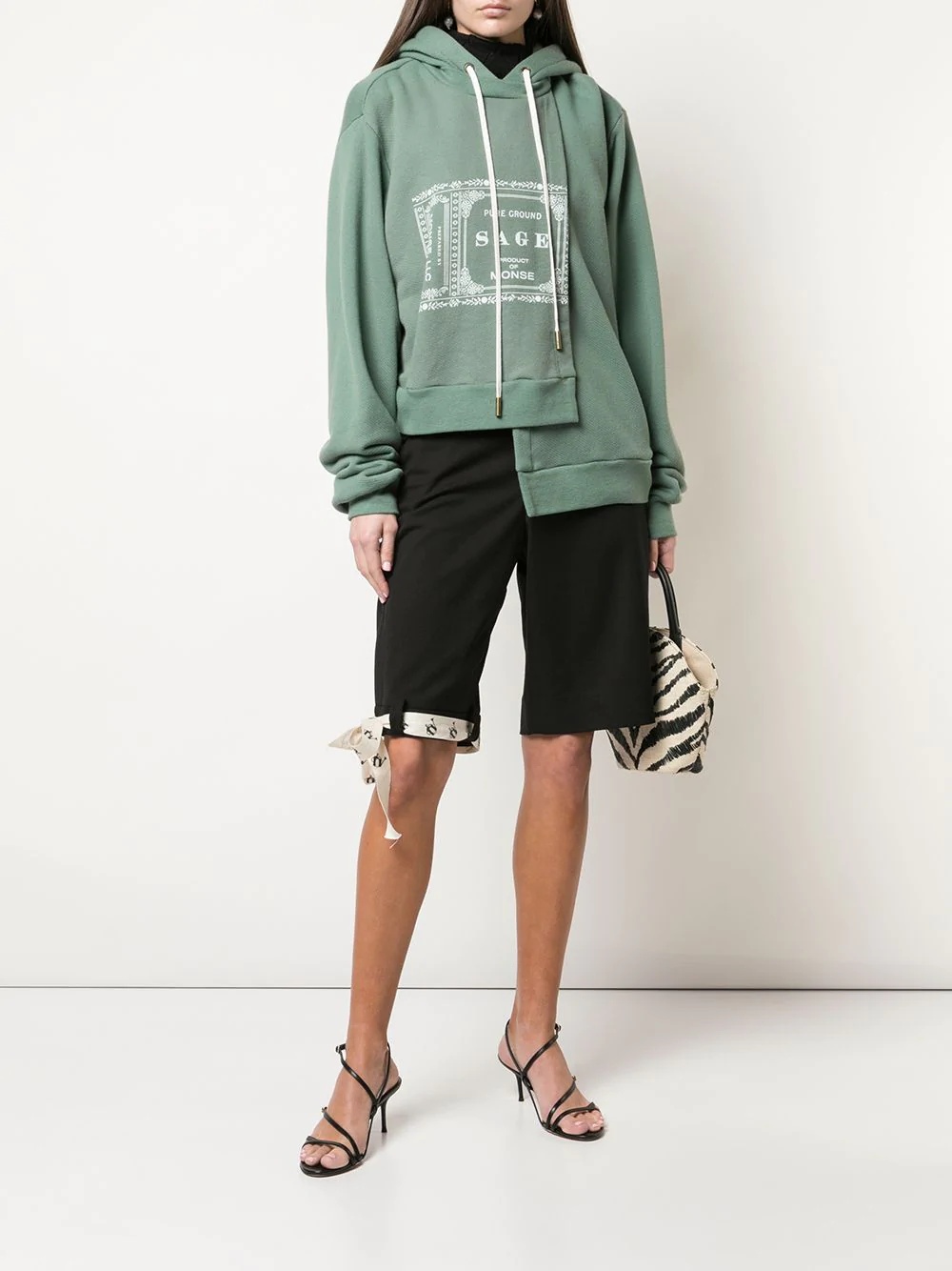 Sage printed asymmetric hem hoodie - 2