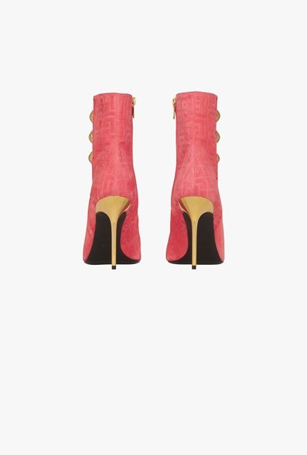 Fuchsia pink debossed suede Roni ankle boots with Balmain monogram - 3