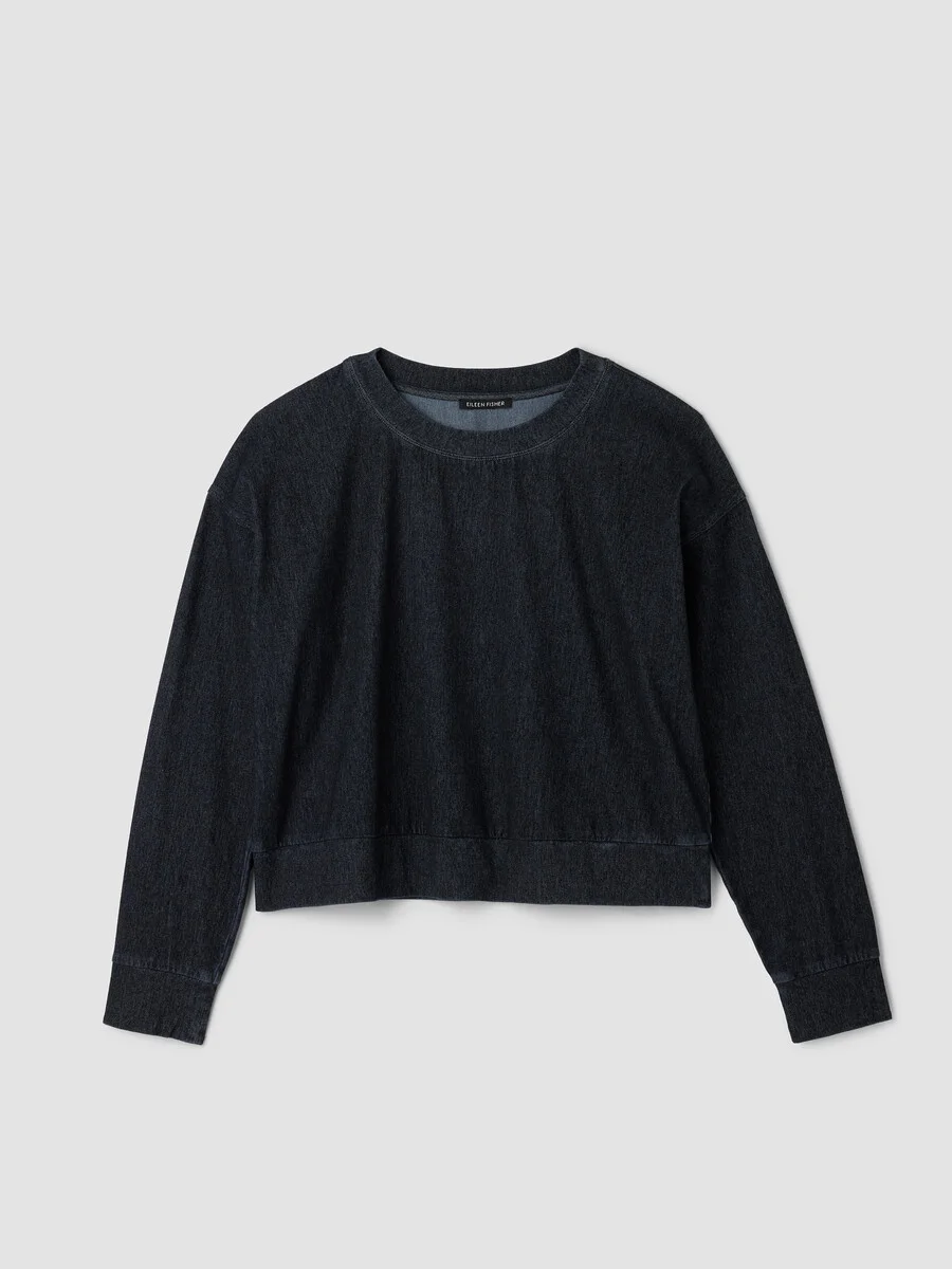Cotton Indigo Knit Denim Crew Neck Top - 1