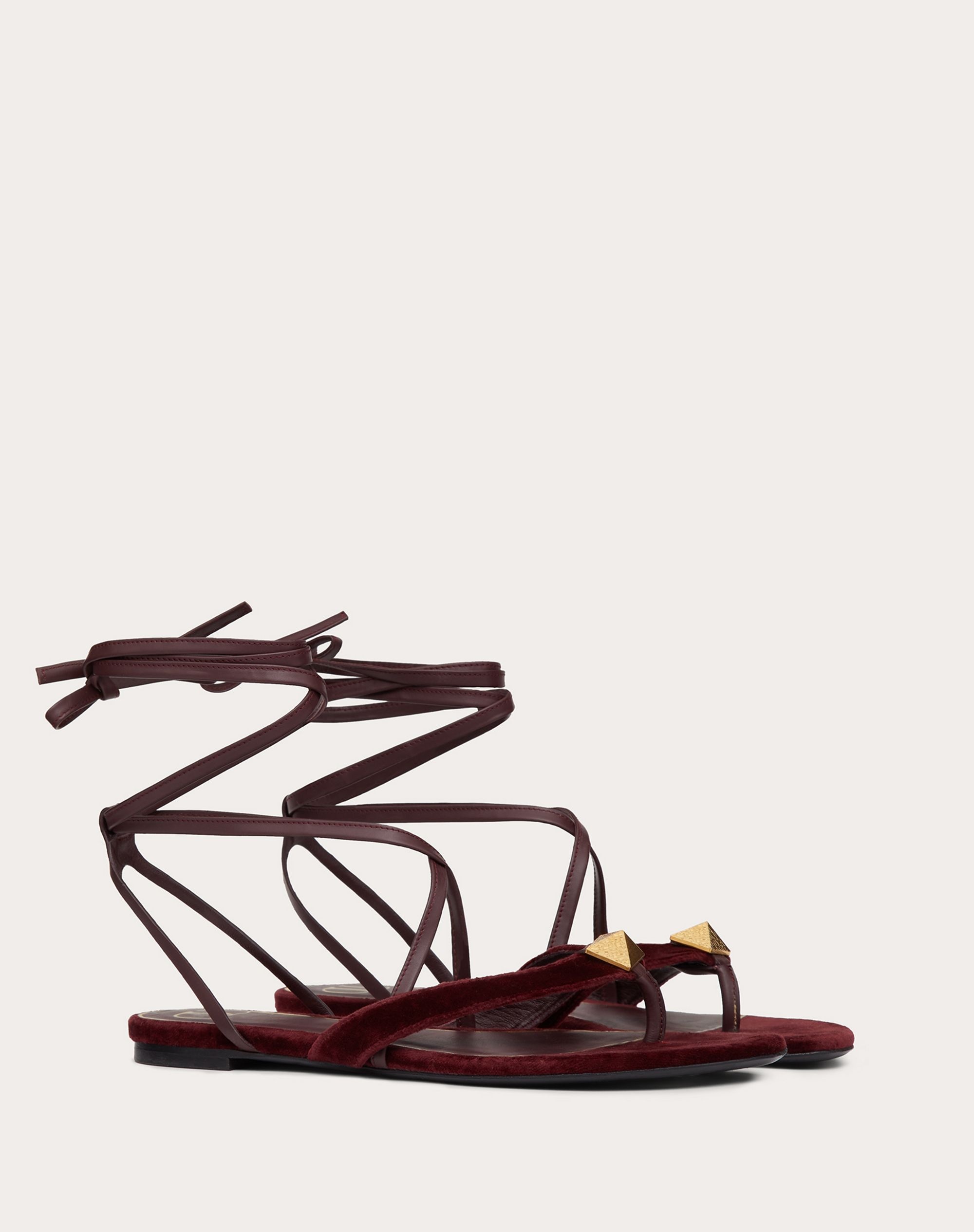 Roman Stud Flat Flip Flop Sandal in velvet - 2