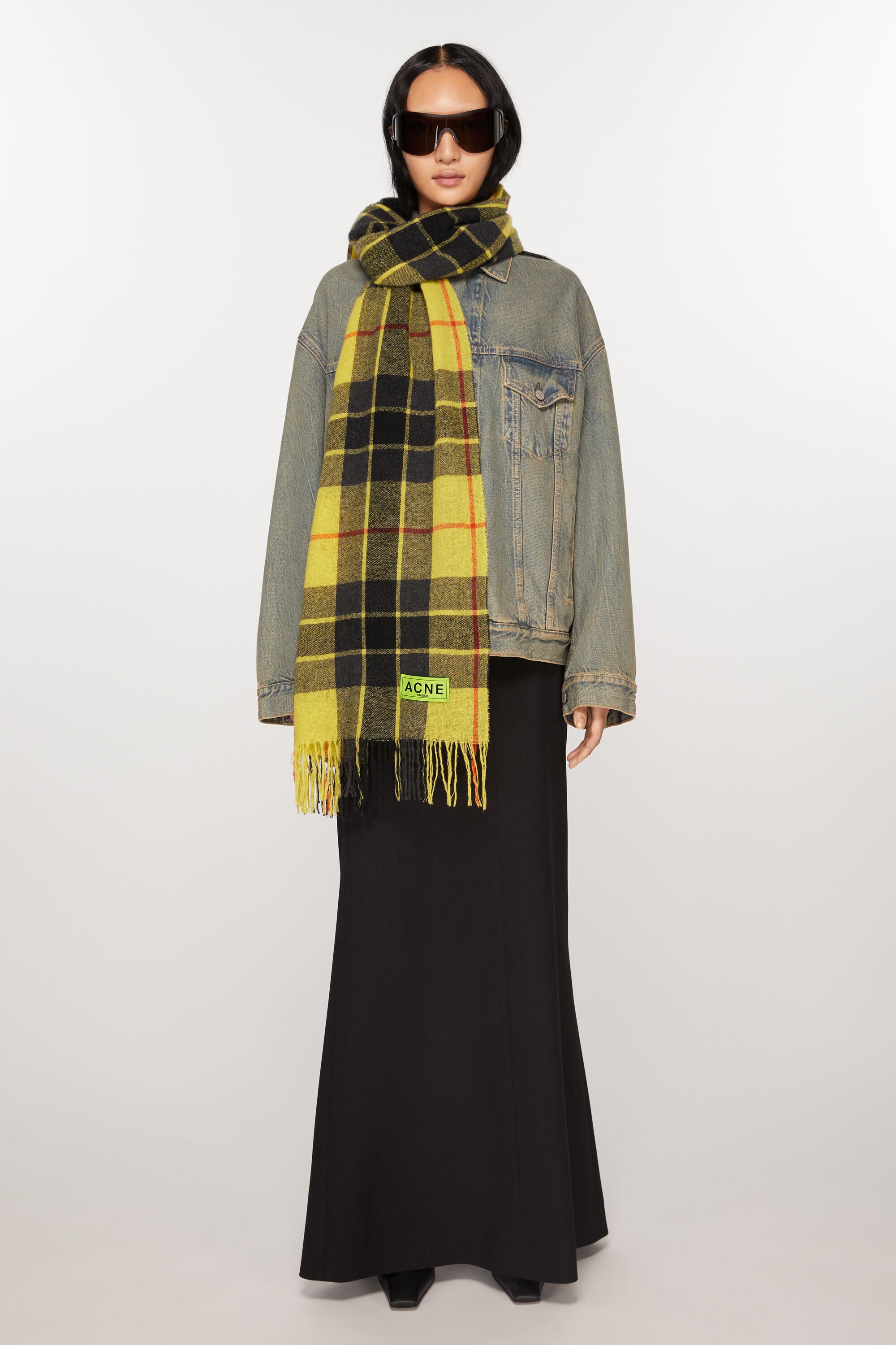 Check fringe scarf - Yellow/black - 2