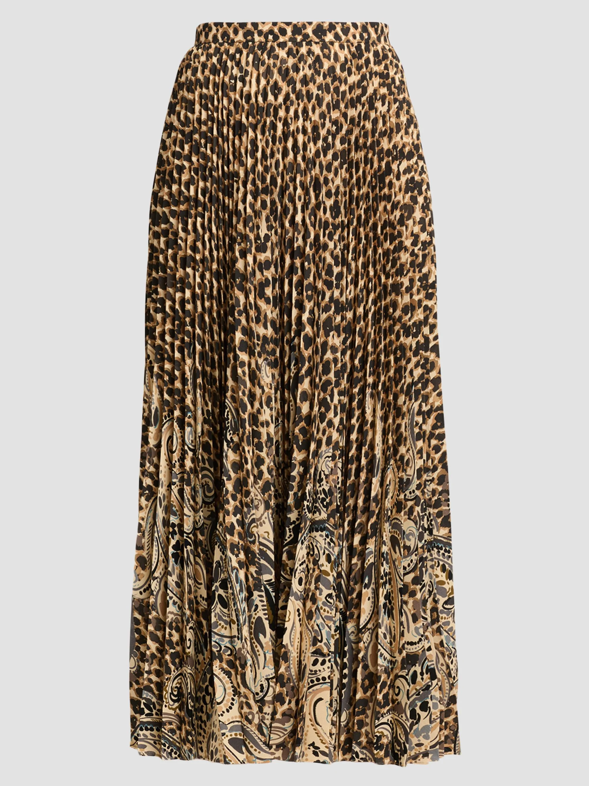 Women's Pleated Leopard-Printed A-Line Midi Skirt - Printed Beige - 1