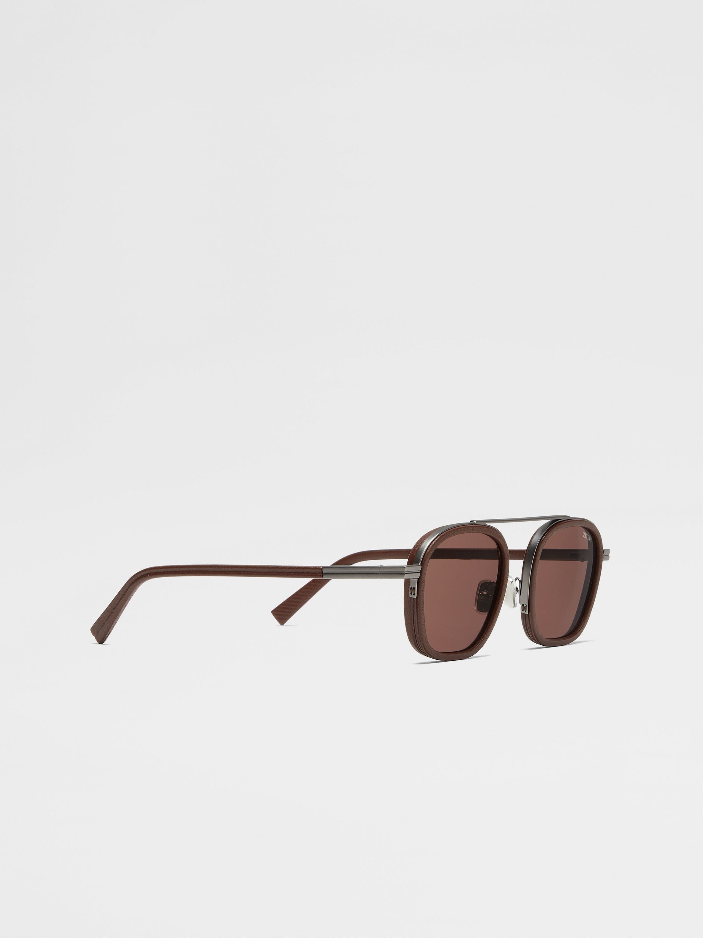 DARK BROWN ORIZZONTE I METAL ACETATE AND LEATHER SUNGLASSES - 3