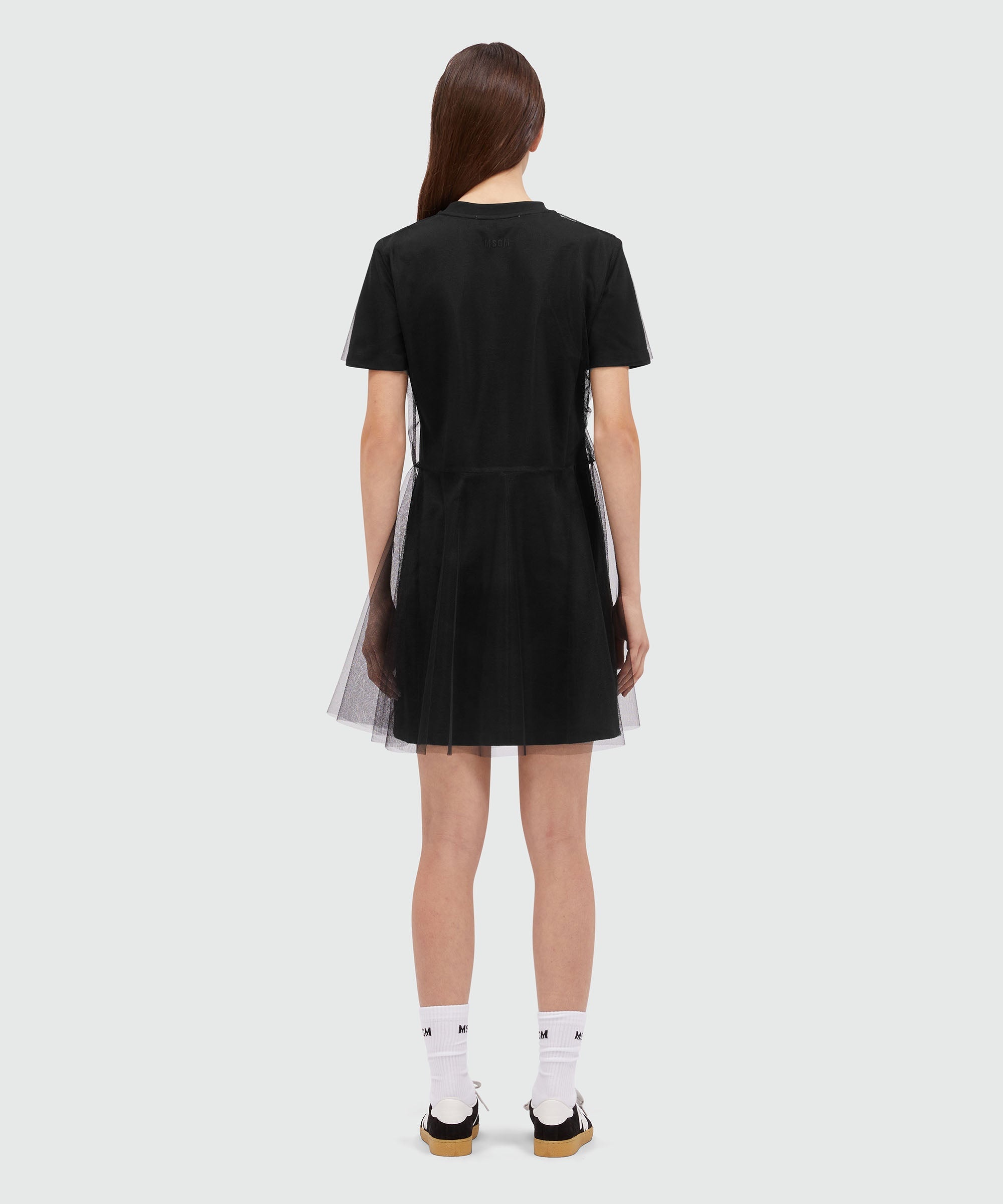 Black jersey t-shirt dress with tulle layer - 3