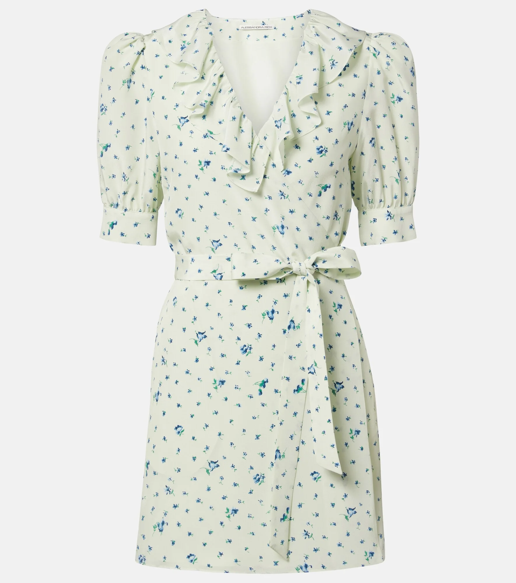 alessandra rich floral mini dress Alessandra Rich Bow-embellished Floral-print Silk-satin Mini Dress - Women - Blue Dresses