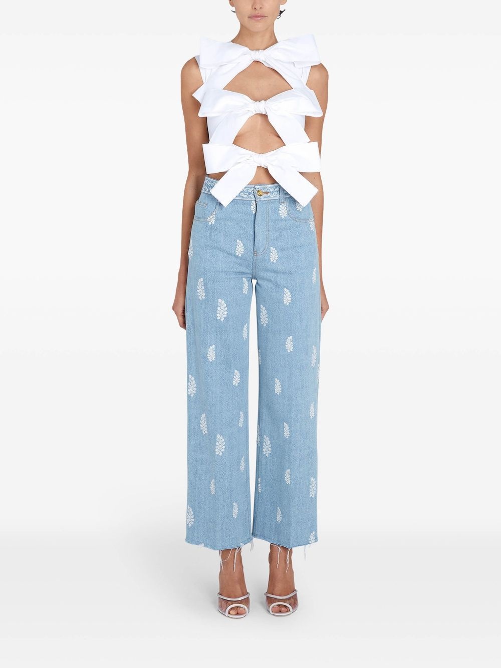 floral-embroidered jeans - 2