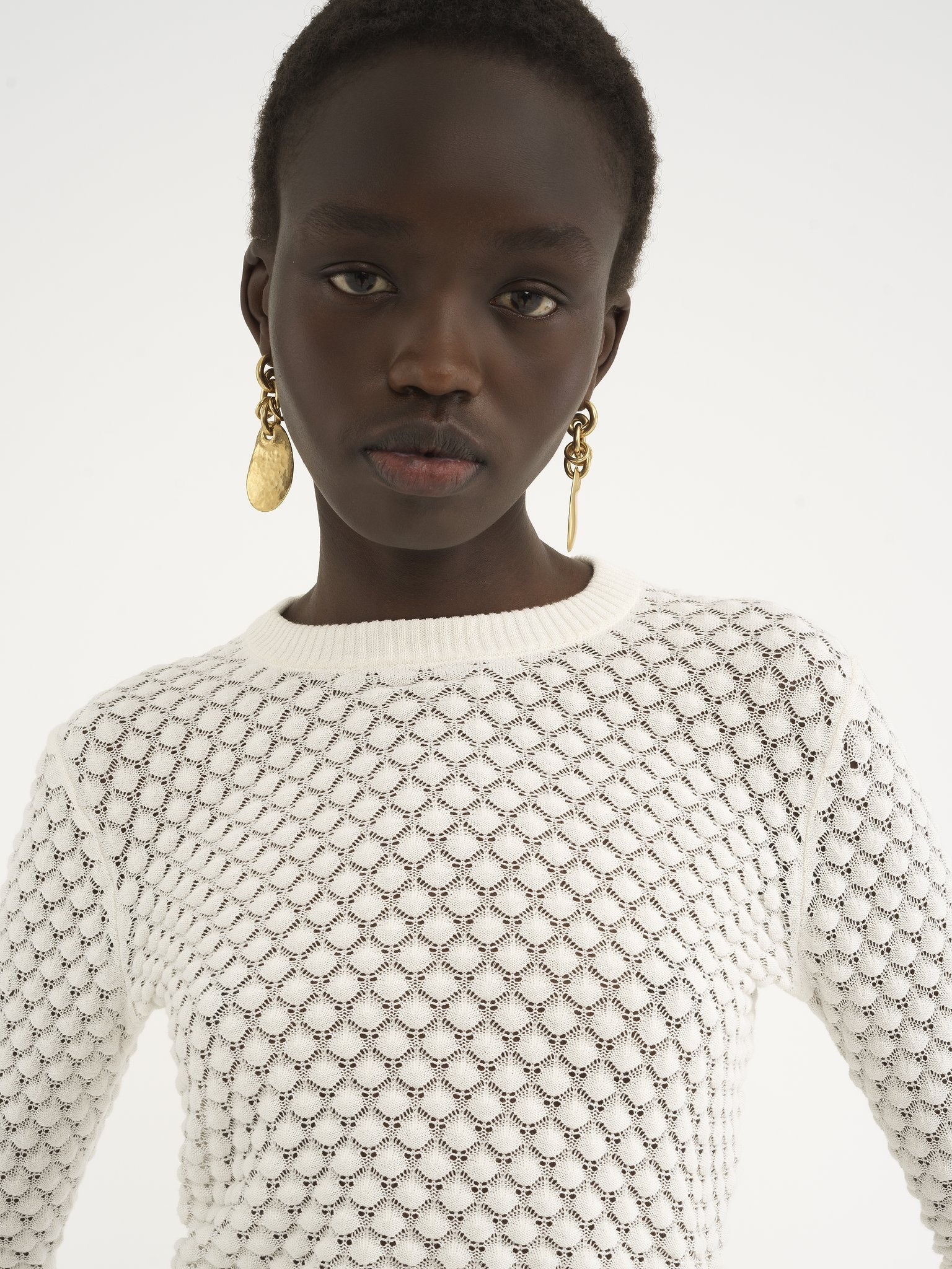 CROPPED SWEATER IN COTTON POINTELLE KNIT - 6