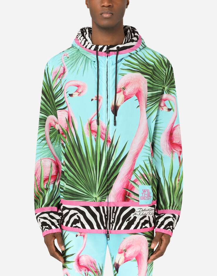 Hooded nylon jacket with flamingo print - 6