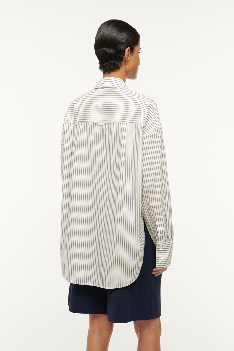 STAUD COLTON SHIRT IVORY MICRO STRIPE 3