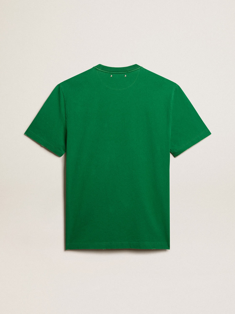 Men’s green cotton T-shirt with lettering at the center 6