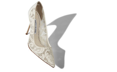 Manolo Blahnik White Lace Pointed Toe Pumps outlook