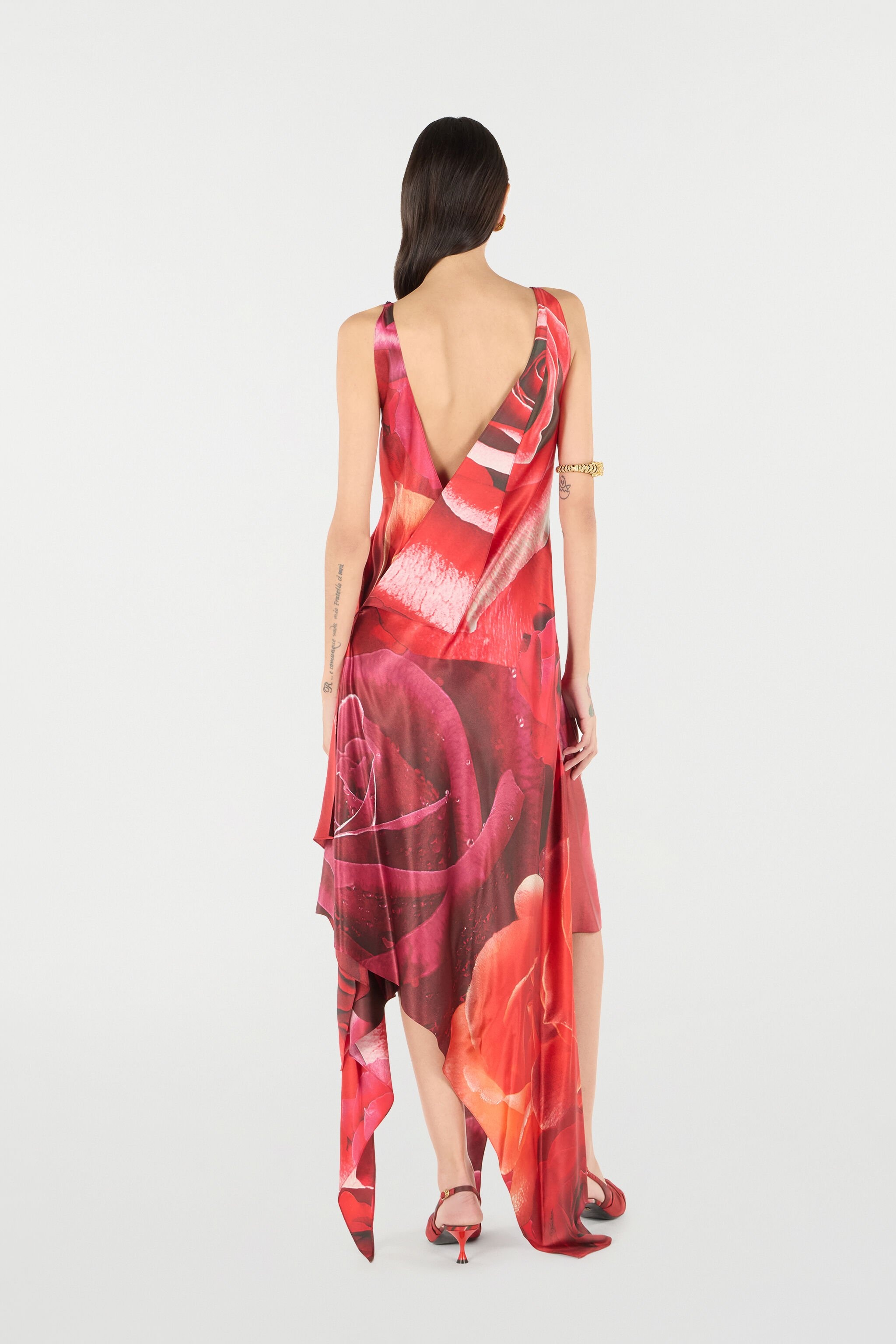 Dress With Asymmetric Skirt And Rose Print - 4
