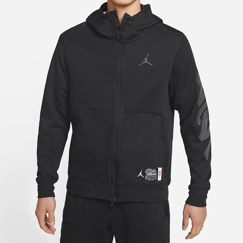 Jordan Men's Air Jordan x Zion Naruto Crossover Solid Color Alphabet Pattern Zipper Hooded Jacket Black DO6 outlook