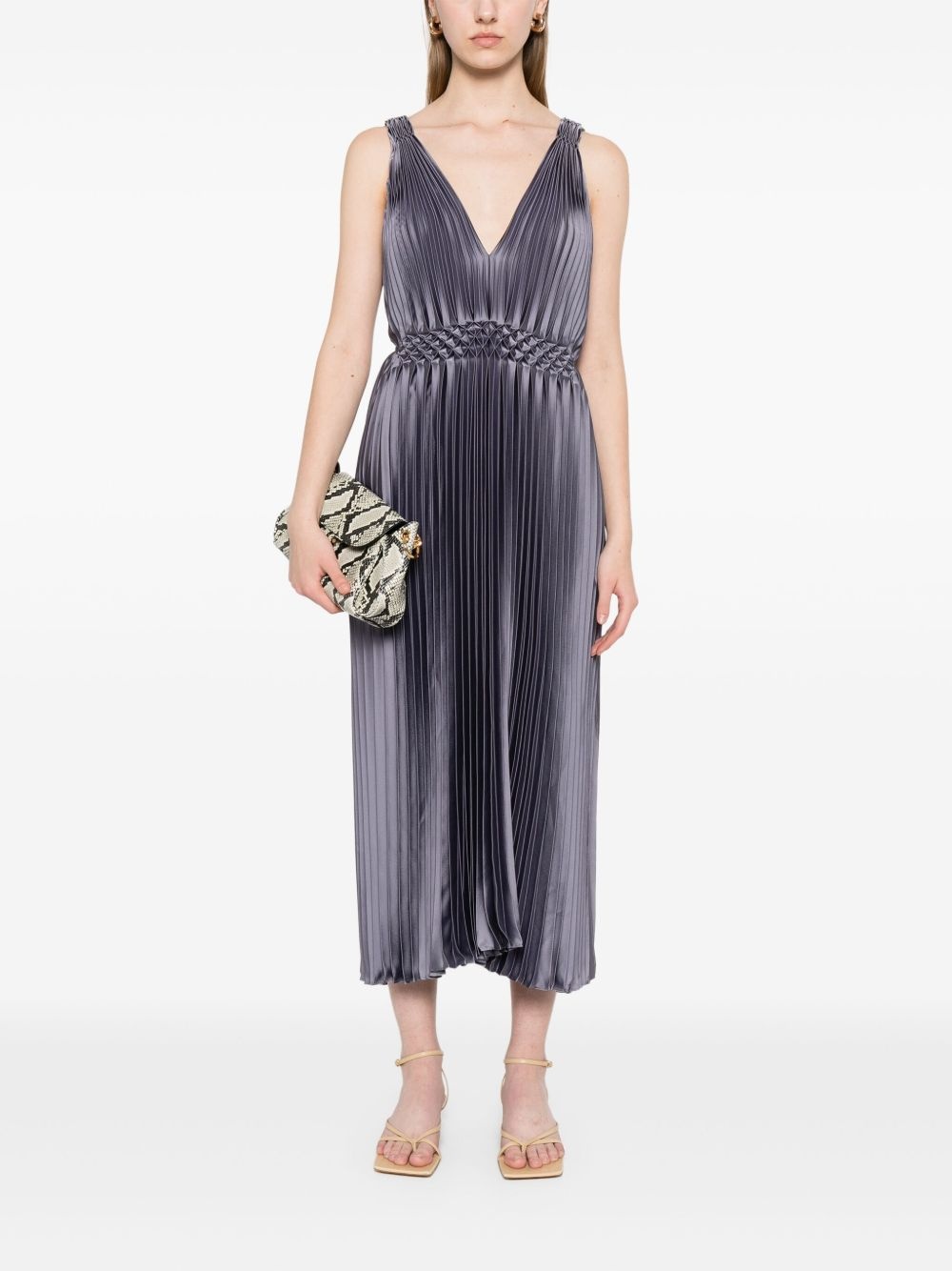 pleated satin midi dress - 2