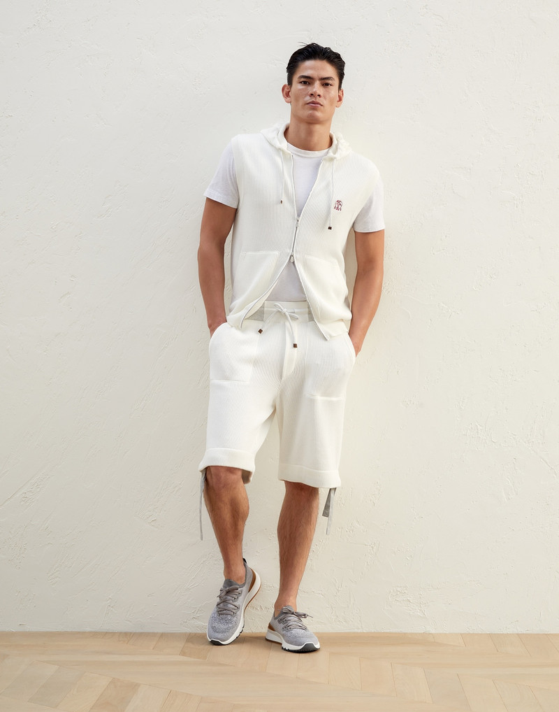 Cotton English rib knit Bermuda shorts with drawstring cuffs 4