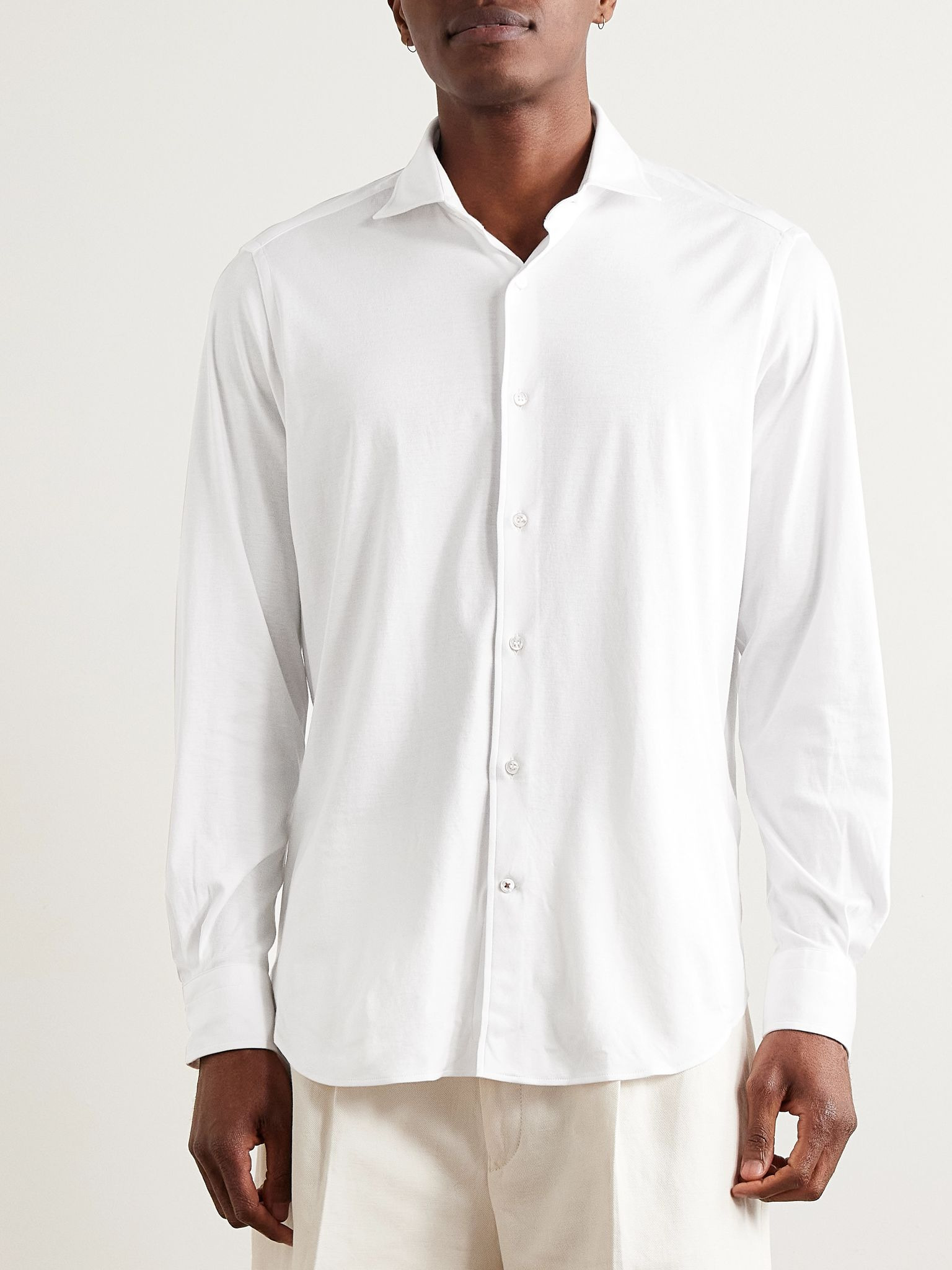 Andrew Cutaway-Collar Cotton-Jersey Shirt White - 3
