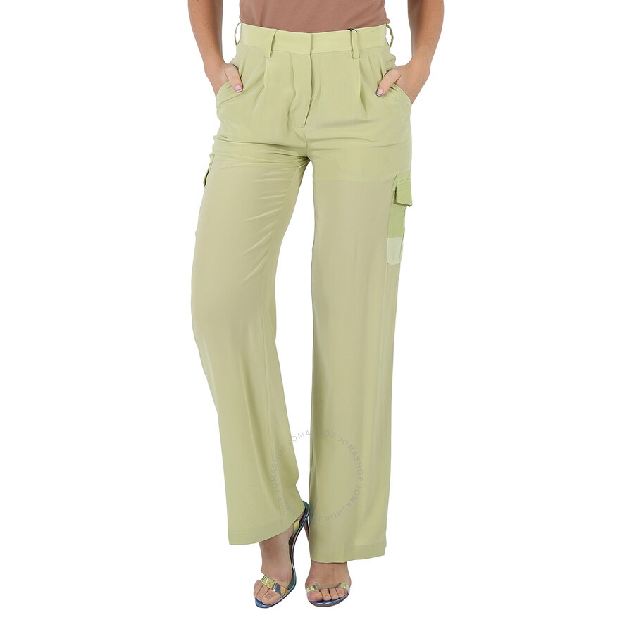 Burberry Ladies Mist Green Nell Mid-Rise Silk Crepe De Chine Cargo Trousers - 3