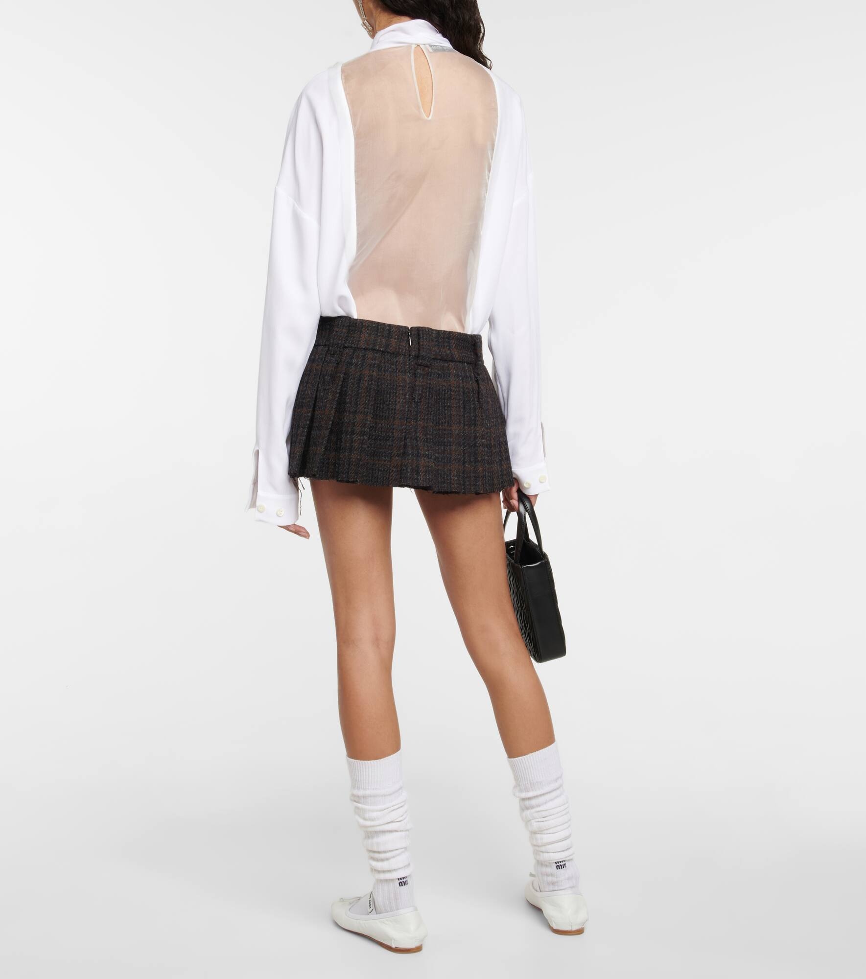Checked pleated virgin wool miniskirt - 3