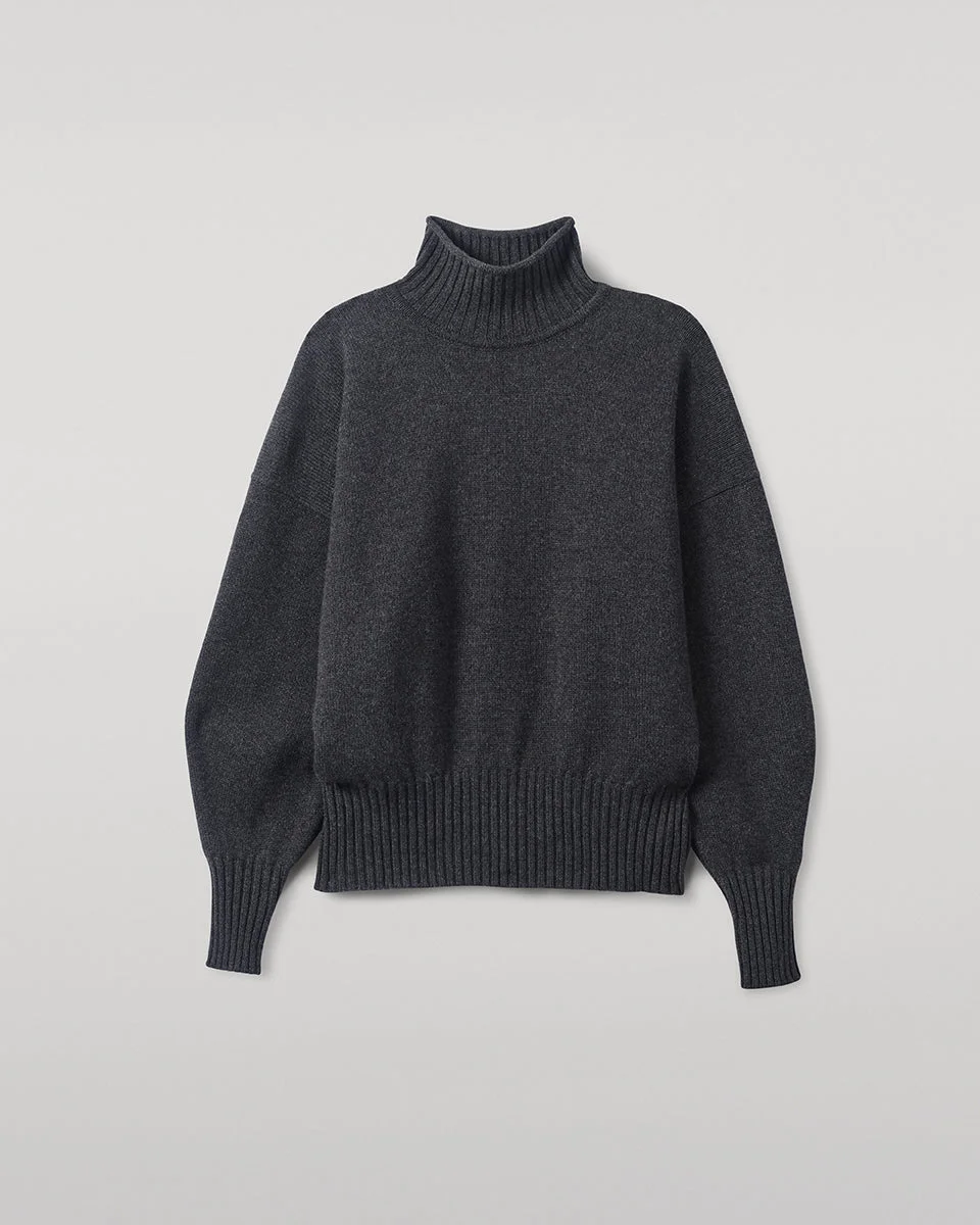 High Neck Grey Cashmere Jumper - 1