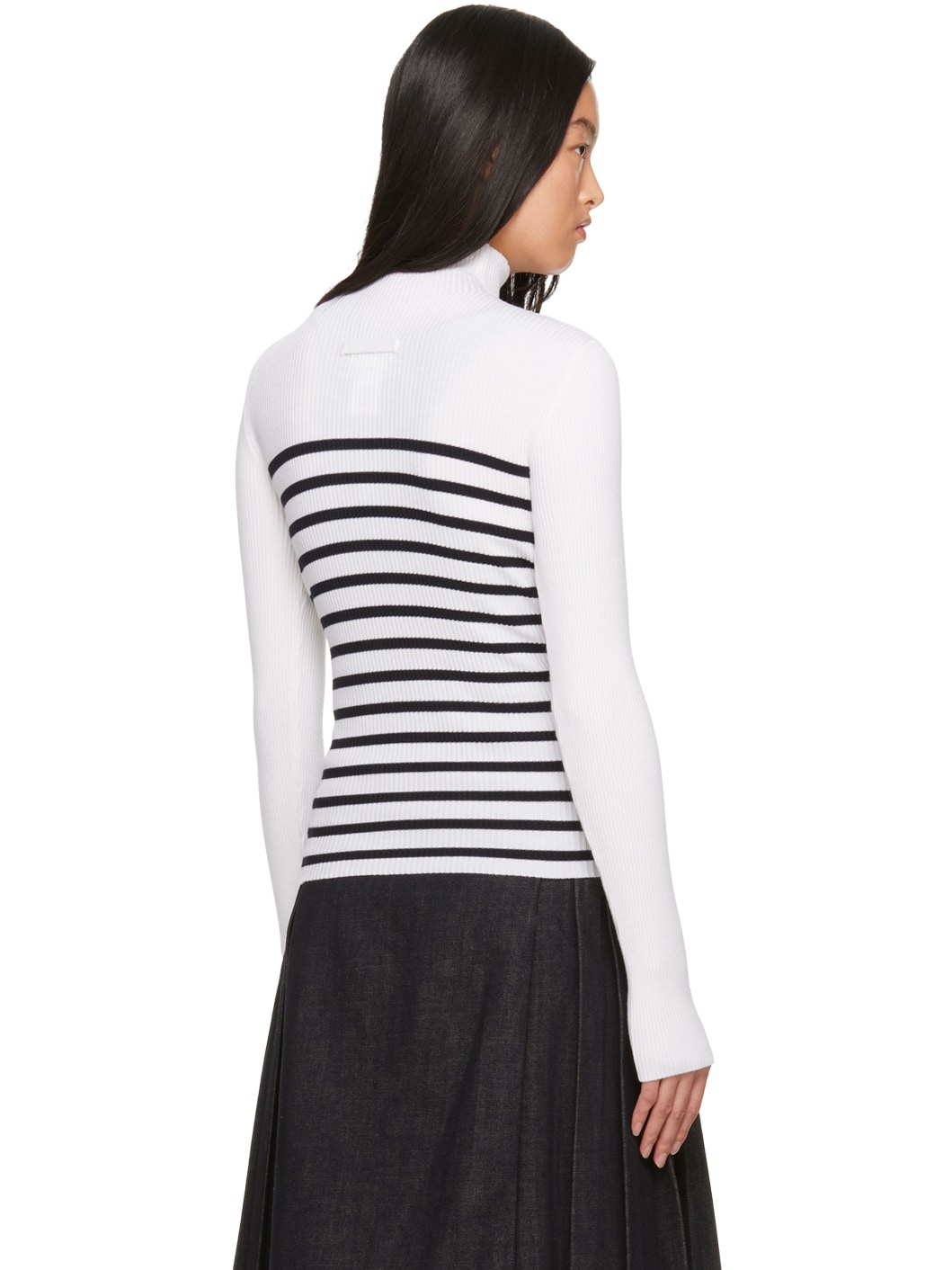 White & Navy Striped Turtleneck - 3