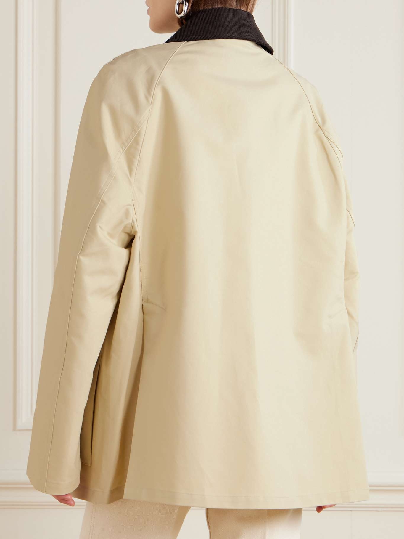 Corduroy-trimmed coated-canvas jacket Beige - 4