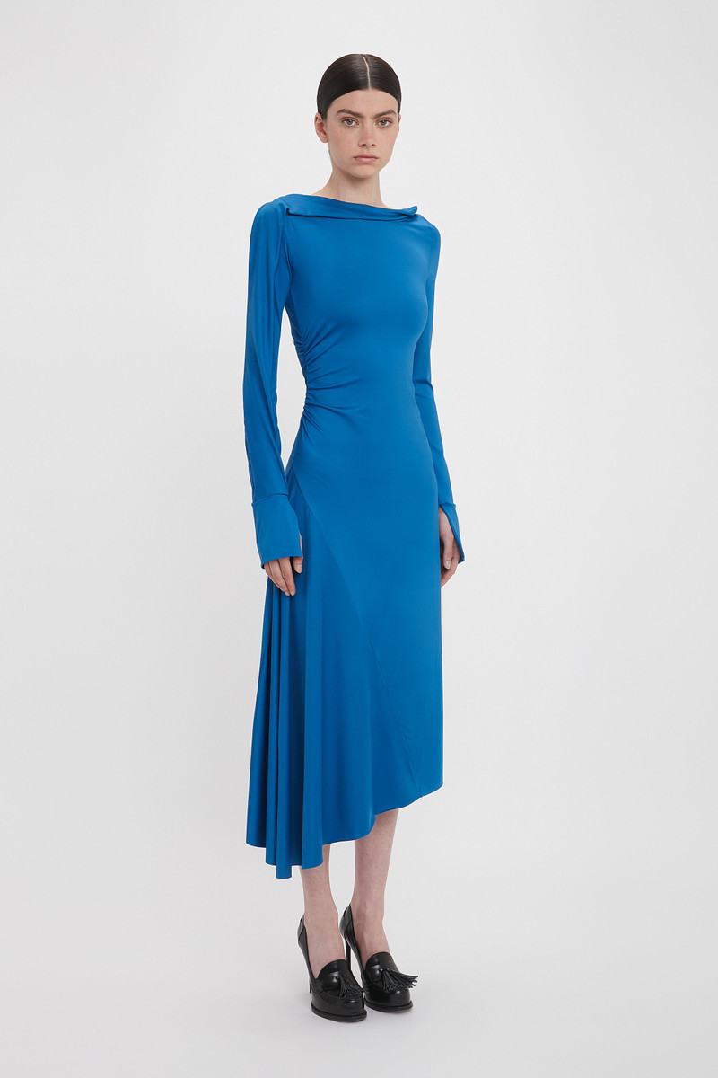 knee length dresses for ladies Clara Royal Blue Bodycon Off the Shoulder Long Sleeves Jersey Homecoming  Dress – KissDress main image 0