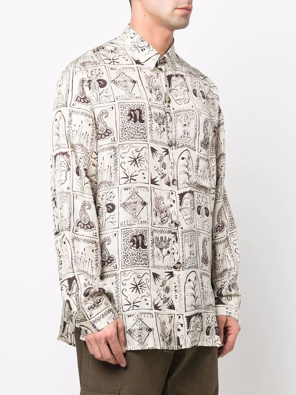 sketch-print long-sleeve silk shirt - 3