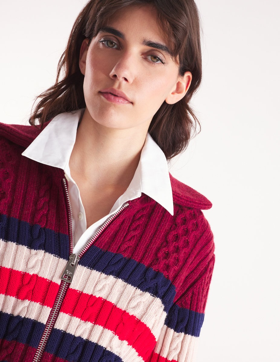 STRIPED CABLE ZIPPED CARDIGAN - 4