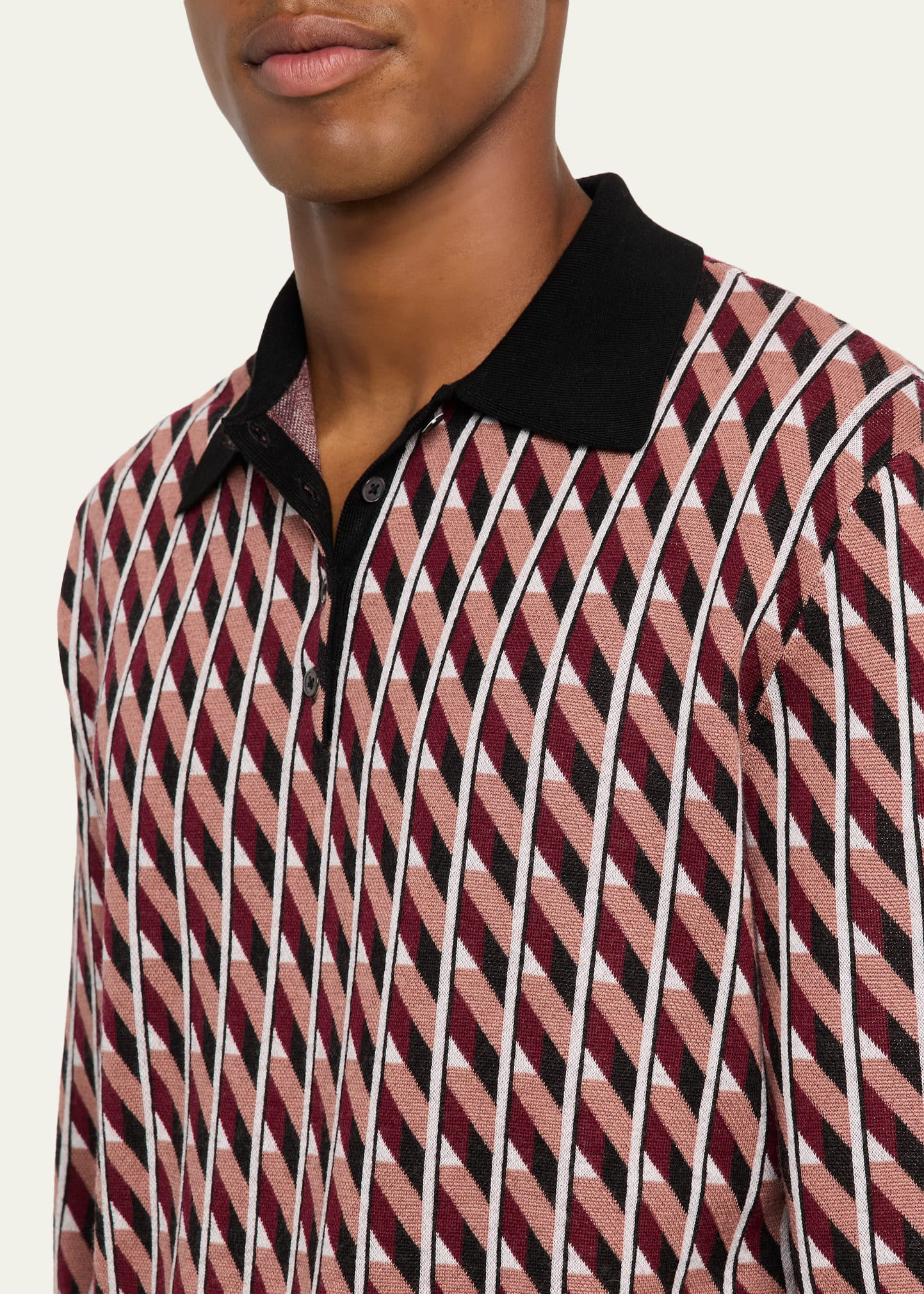 Men's Merino Wool Geometric Jacquard Polo Sweater - 5
