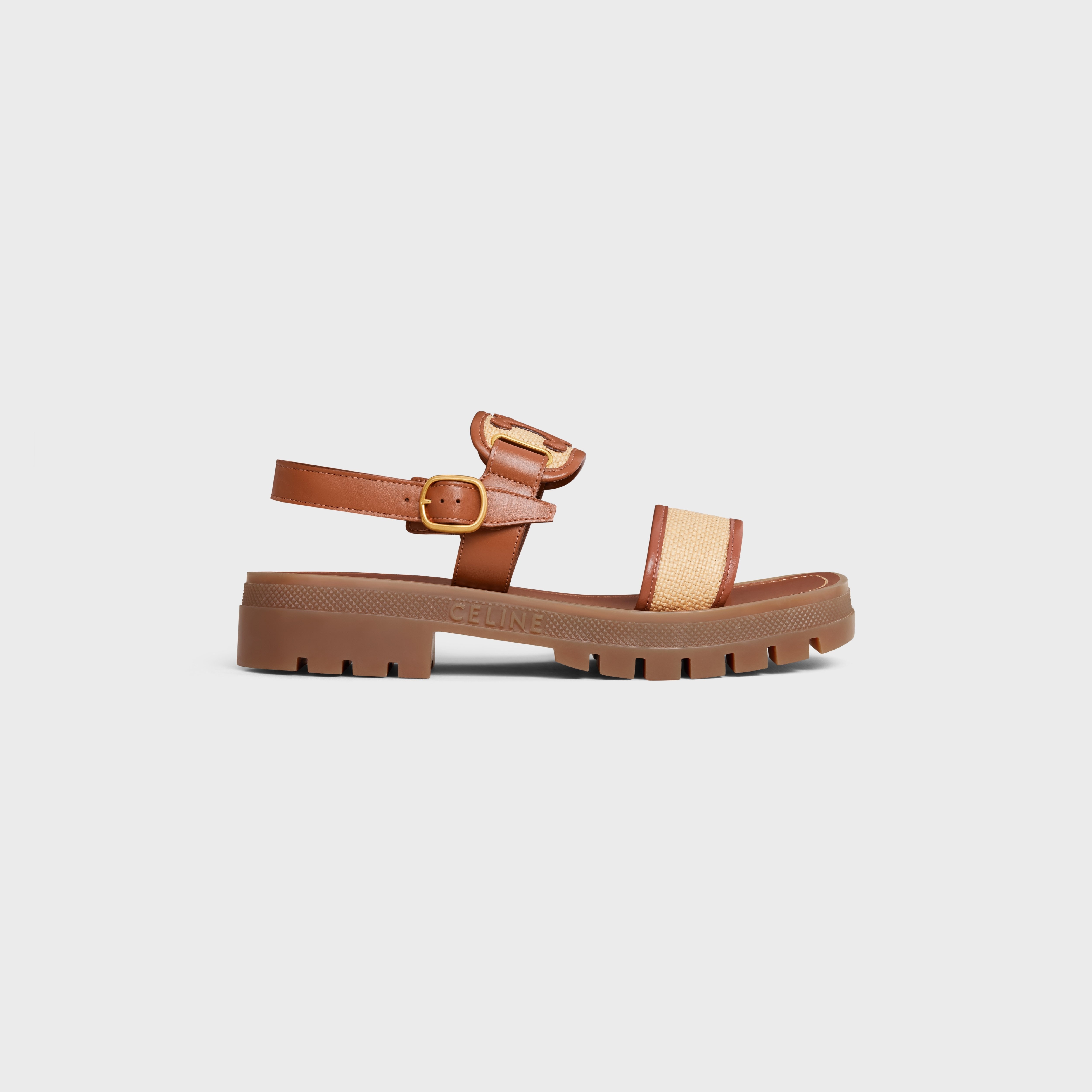 CELINE CLEA TRIOMPHE SANDAL in Raffia & Calfskin - 1