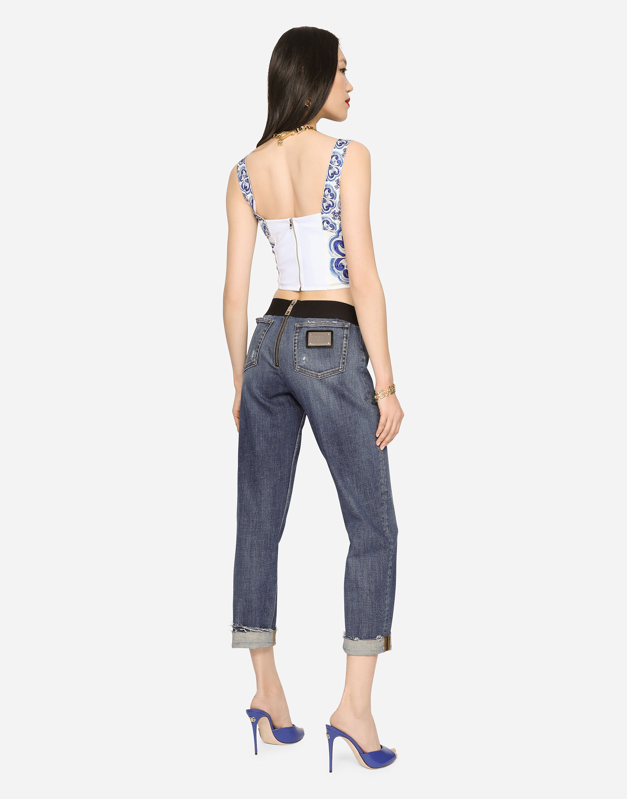 Majolica-print charmeuse corset - 4