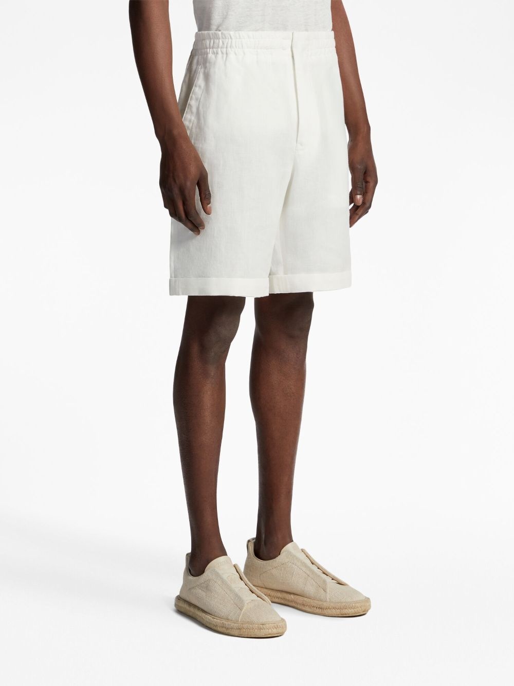 elasticated-waist linen shorts - 3