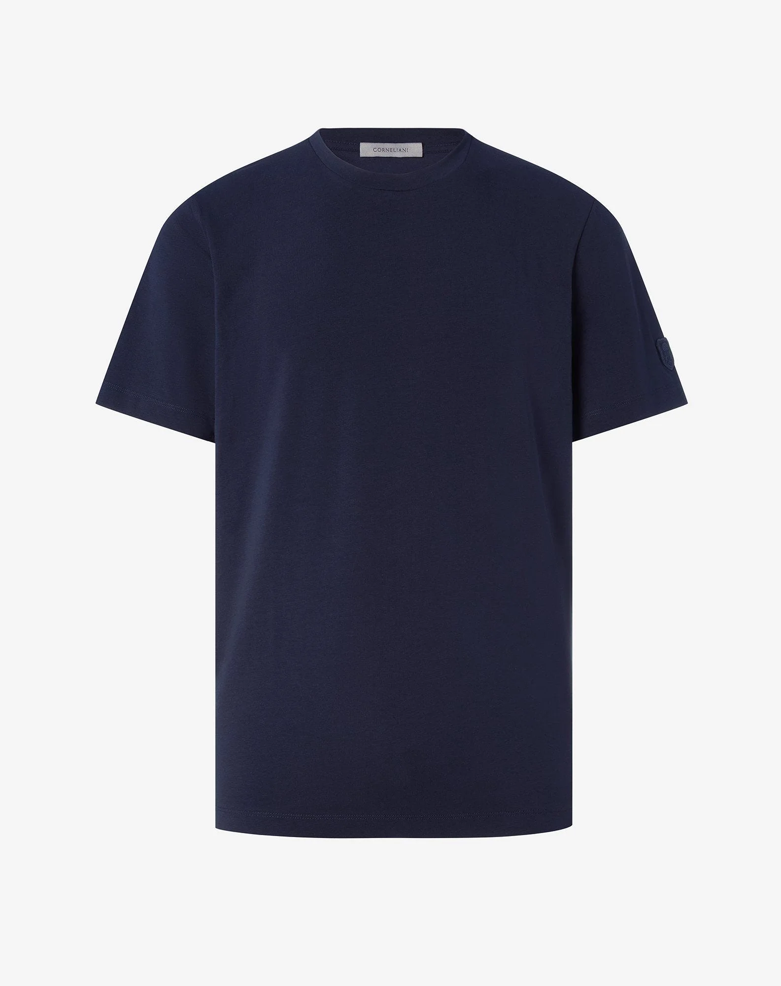 Navy blue crew neck stretch cotton t-shirt - 1