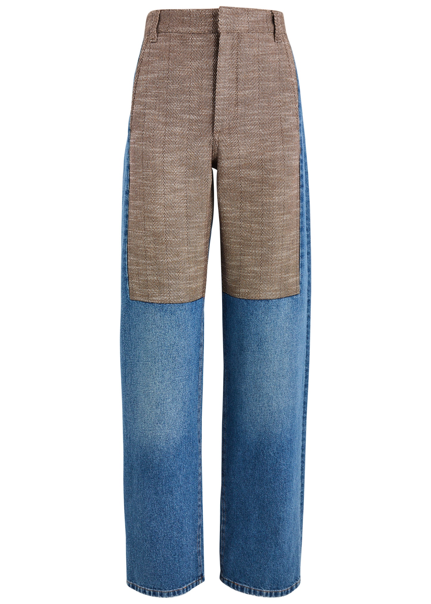 Herringbone tweed-panelled straight-leg jeans - 1