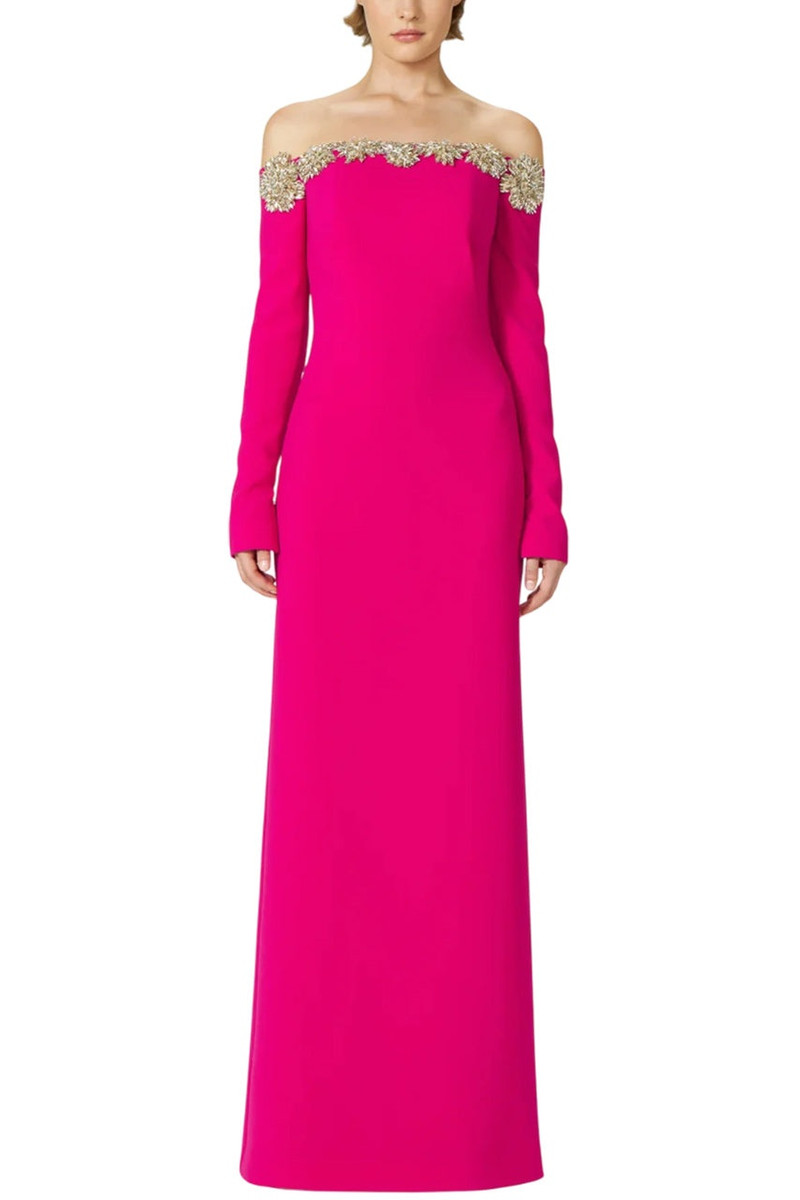COSTARELLOS MELINE OFF-SHOULDER CREPE GOWN outlook