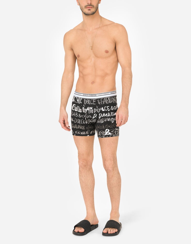 Long-leg stretch cotton boxers with logo print - 2