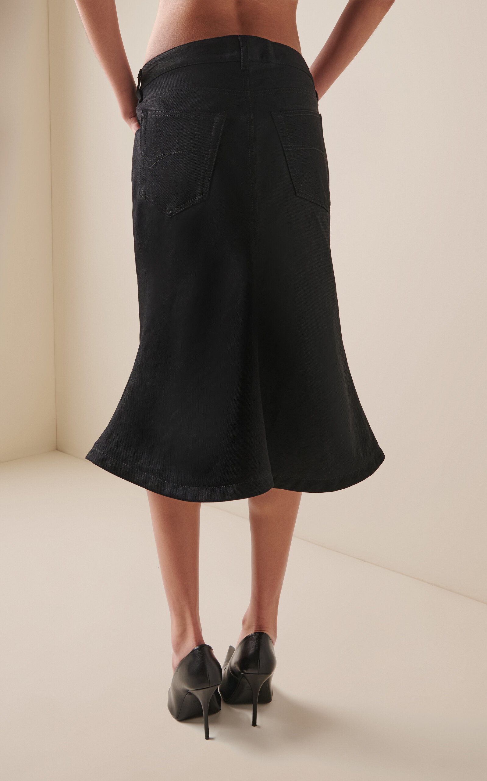 Flared Waxed Denim Midi Skirt black - 4
