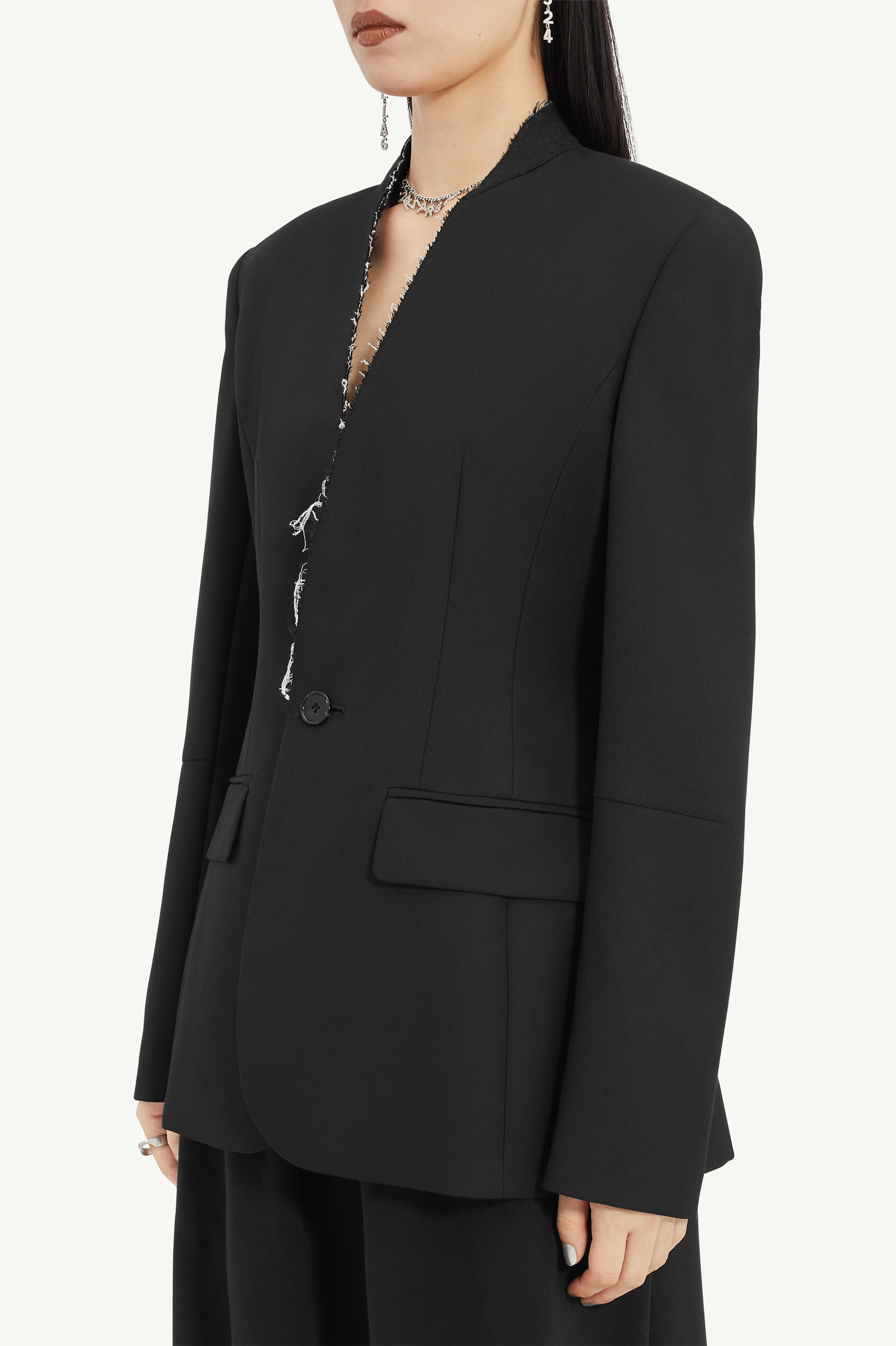 Collarless Suit Jacket - 5