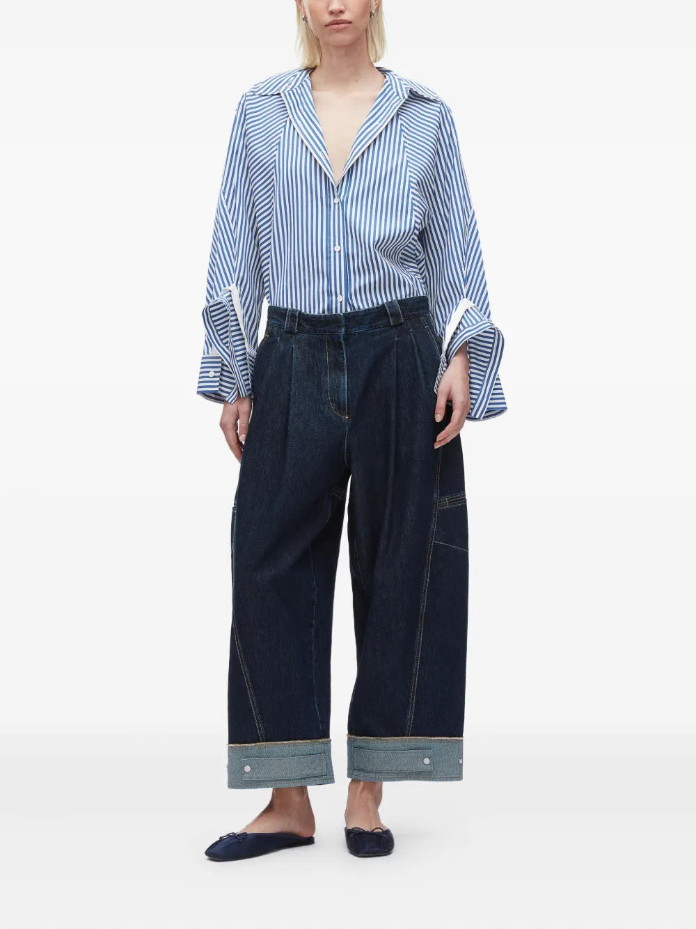 Curved Wide Leg Cropped Pants - 2