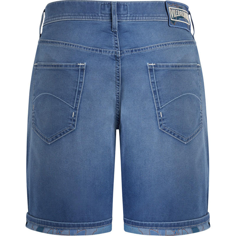 Men 5-Pockets Denim Bermuda Shorts Tropical Turtles 2