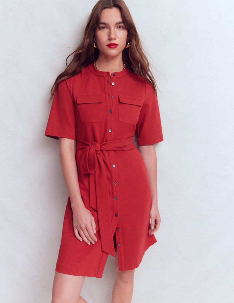 Front Pocket Ponte Dress-Crimson Red 5