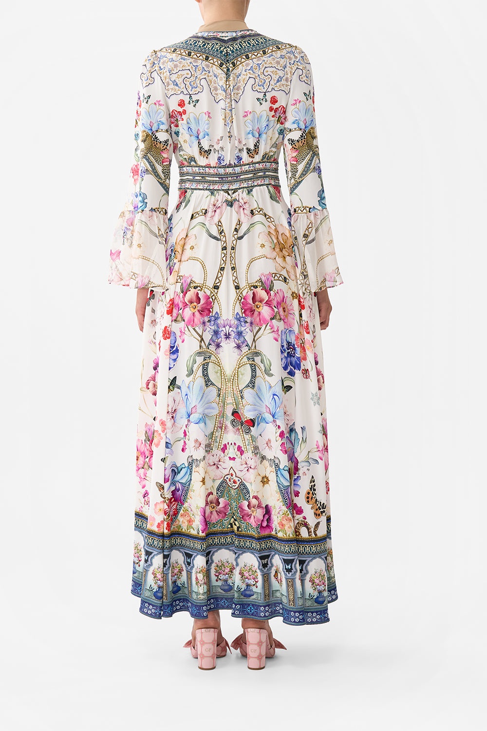 SHAPED WAISTBAND DRESS WITH RUFFLE SLEEVE - 10