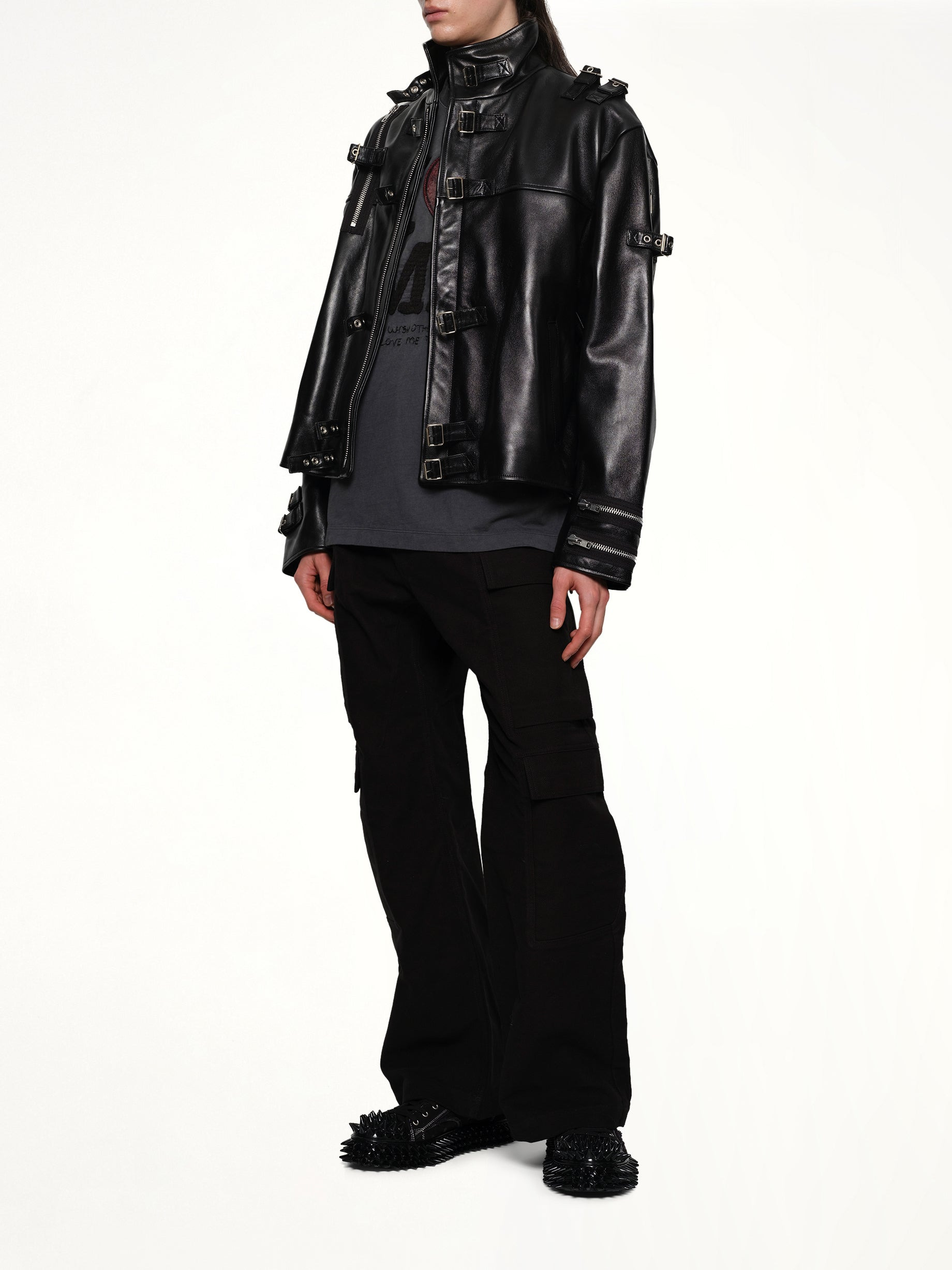 Buckle Overload Leather Jacket in Black - 4